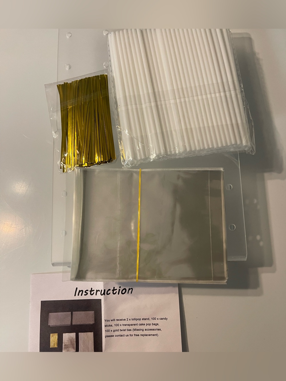 NWT Clear cake pop tray & Accessory Protective Sleeve with Gold Ties